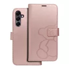 Samsung Galaxy A26 / A17 telefon tok, könyvtok, oldalra nyíló tok, mágnesesen záródó, rose gold, teddy bear, SM-A266, SM-A175, SM-A176, Mezzo