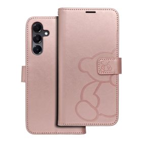   Samsung Galaxy A17 4G/5G / A26 telefon tok, könyvtok, oldalra nyíló tok, mágnesesen záródó, rose gold, teddy bear, SM-A175, SM-A176, SM-A266, Mezzo