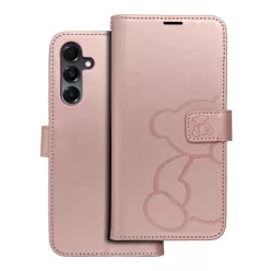   Samsung Galaxy A56 / A36 / A37 telefon tok, könyvtok, oldalra nyíló tok, mágnesesen záródó, rose gold, teddy bear, SM-A566, SM-A366, SM-A376, Mezzo