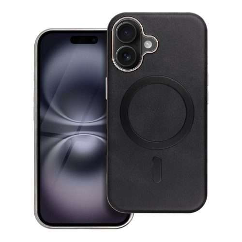 iPhone 17 Pro Max (6.9") telefon tok, PC+PU eko-bőr / TPU tok, magsafe, fekete, Gentleman Mag Cover