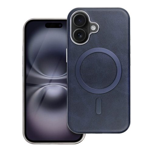 iPhone 17 (6.3") telefon tok, PC+PU eko-bőr / TPU tok, magsafe, sötétkék, Gentleman Mag Cover
