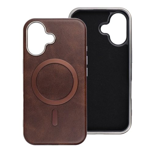 iPhone 17 (6.3") telefon tok, PC+PU eko-bőr / TPU tok, magsafe, barna, Gentleman Mag Cover