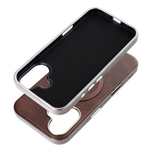 iPhone 17 (6.3") telefon tok, PC+PU eko-bőr / TPU tok, magsafe, barna, Gentleman Mag Cover
