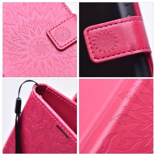 Xiaomi Redmi 15 5G telefon tok, könyvtok, oldalra nyíló tok, mágnesesen záródó, sötét magenta, mandala, Mezzo