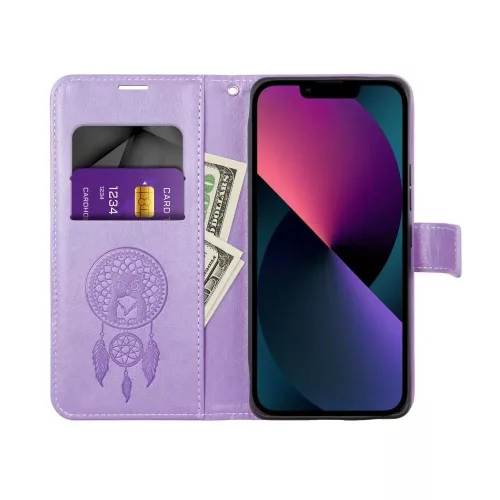 Samsung Galaxy A57 telefon tok, könyvtok, oldalra nyíló tok, mágnesesen záródó, lila, dreamcatcher, SM-A576, Mezzo