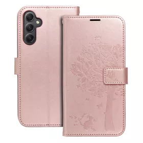   Samsung Galaxy A37 / A36 / A56 telefon tok, könyvtok, oldalra nyíló tok, mágnesesen záródó, rose gold, tree, SM-A376, SM-A366, SM-A566, Mezzo