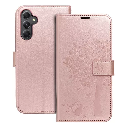 Samsung Galaxy A37 / A36 / A56 telefon tok, könyvtok, oldalra nyíló tok, mágnesesen záródó, rose gold, tree, SM-A376, SM-A366, SM-A566, Mezzo