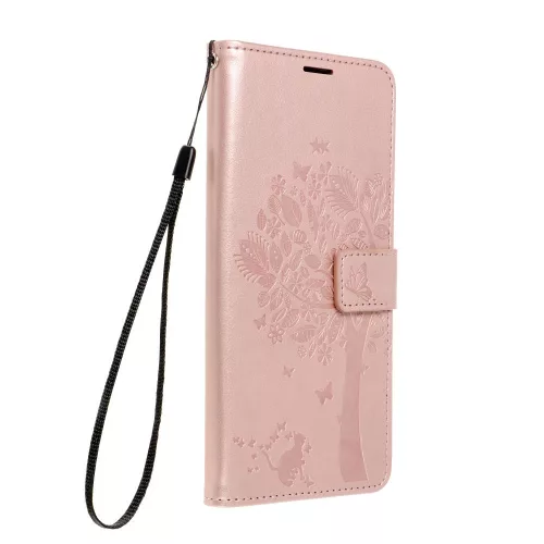 Samsung Galaxy A37 / A36 / A56 telefon tok, könyvtok, oldalra nyíló tok, mágnesesen záródó, rose gold, tree, SM-A376, SM-A366, SM-A566, Mezzo