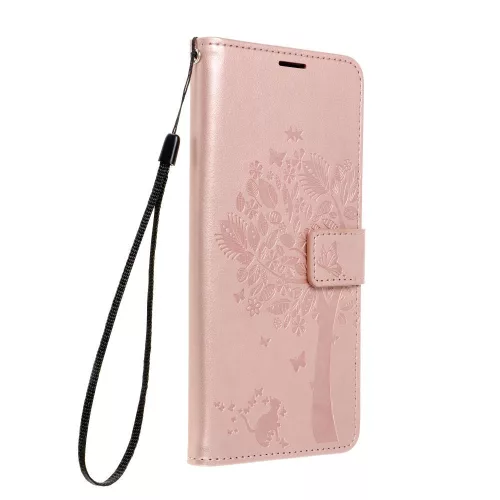 Samsung Galaxy A37 / A36 / A56 telefon tok, könyvtok, oldalra nyíló tok, mágnesesen záródó, rose gold, tree, SM-A376, SM-A366, SM-A566, Mezzo