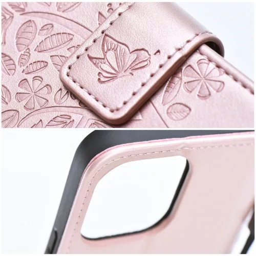 Samsung Galaxy A37 / A36 / A56 telefon tok, könyvtok, oldalra nyíló tok, mágnesesen záródó, rose gold, tree, SM-A376, SM-A366, SM-A566, Mezzo
