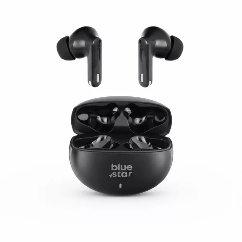 Stereo bluetooth headset vezeték nélküli töltőtokkal, TWS, zajszűrés ANC + ENC, BT6.0, fekete, BlueStar Zen TX5