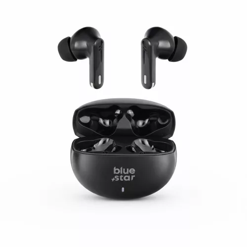 Stereo bluetooth headset vezeték nélküli töltőtokkal, TWS, zajszűrés ANC + ENC, BT6.0, fekete, BlueStar Zen TX5