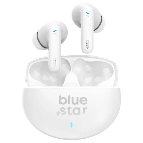 Stereo bluetooth headset vezeték nélküli töltőtokkal, TWS, zajszűrés ANC + ENC, BT6.0, fehér, BlueStar Zen TX5