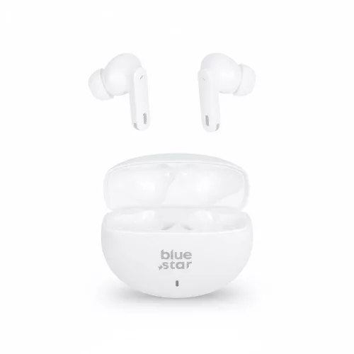 Stereo bluetooth headset vezeték nélküli töltőtokkal, TWS, zajszűrés ANC + ENC, BT6.0, fehér, BlueStar Zen TX5
