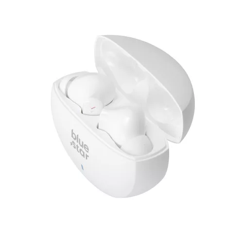 Stereo bluetooth headset vezeték nélküli töltőtokkal, TWS, zajszűrés ANC + ENC, BT6.0, fehér, BlueStar Zen TX5