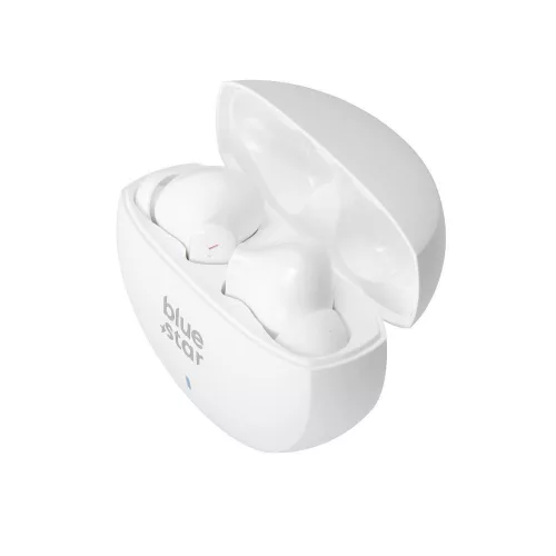 Stereo bluetooth headset vezeték nélküli töltőtokkal, TWS, zajszűrés ANC + ENC, BT6.0, fehér, BlueStar Zen TX5