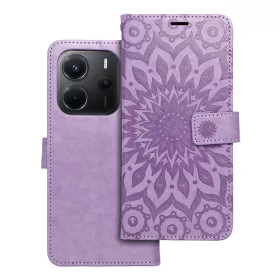   Xiaomi redmi Note 15 4G/5G telefon tok, könyvtok, oldalra nyíló tok, mágnesesen záródó, lila, mandala, Mezzo