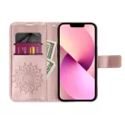 Xiaomi Redmi Note 15 4G/5G telefon tok, könyvtok, oldalra nyíló tok, mágnesesen záródó, rose gold, mandala, Mezzo