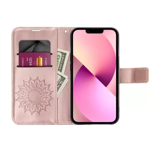 Xiaomi Redmi Note 15 4G/5G telefon tok, könyvtok, oldalra nyíló tok, mágnesesen záródó, rose gold, mandala, Mezzo