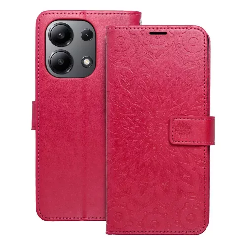Xiaomi Redmi Note 15 4G/5G telefon tok, könyvtok, oldalra nyíló tok, mágnesesen záródó, sötét magenta, mandala, Mezzo