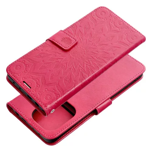 Xiaomi Redmi Note 15 4G/5G telefon tok, könyvtok, oldalra nyíló tok, mágnesesen záródó, sötét magenta, mandala, Mezzo