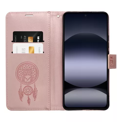 Xiaomi Redmi Note 15 Pro 5G telefon tok, könyvtok, oldalra nyíló tok, mágnesesen záródó, rose gold, dreamcatcher, Mezzo