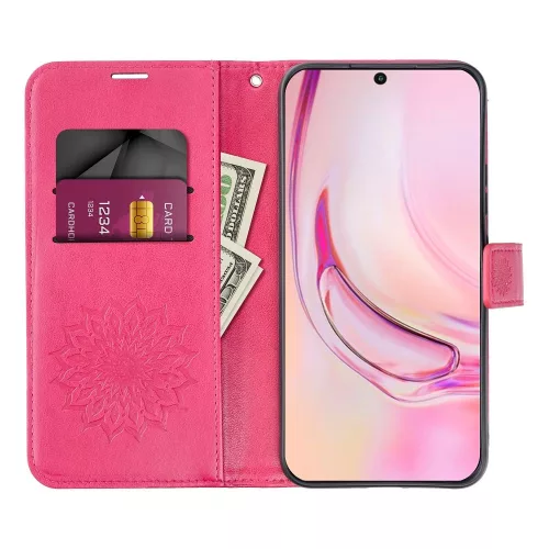 Xiaomi Redmi Note 15 Pro 5G telefon tok, könyvtok, oldalra nyíló tok, mágnesesen záródó, sötét magenta, mandala, Mezzo