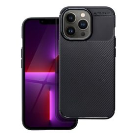   iPhone 17 Pro (6.3") szilikon tok, hátlap tok, carbon mintás, kamera védelem, fekete, Carbon Premium