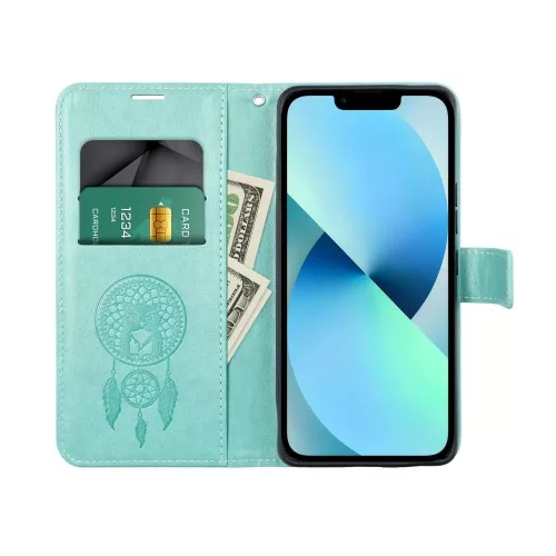 Samsung Galaxy A17 4G/5G telefon tok, könyvtok, oldalra nyíló tok, mágnesesen záródó, zöld, dreamcatcher, SM-A175, SM-A176, Mezzo
