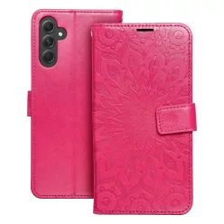   Samsung Galaxy A17 4G/5G telefon tok, könyvtok, oldalra nyíló tok, mágnesesen záródó, sötét magenta, mandala, SM-A175, SM-A176, Mezzo
