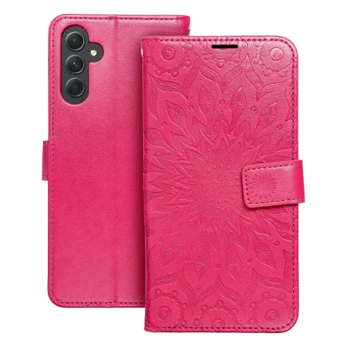 Samsung Galaxy A17 4G/5G telefon tok, könyvtok, oldalra nyíló tok, mágnesesen záródó, sötét magenta, mandala, SM-A175, SM-A176, Mezzo