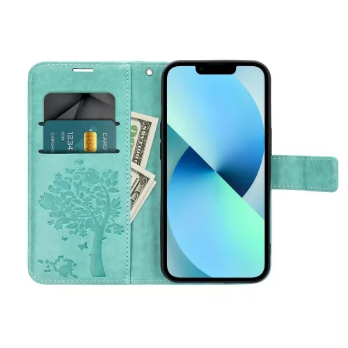 Samsung Galaxy A27 telefon tok, könyvtok, oldalra nyíló tok, mágnesesen záródó, zöld, tree, SM-A276, Mezzo