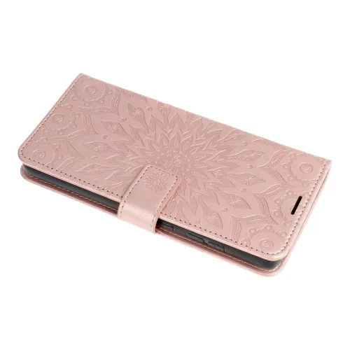Samsung Galaxy A27 telefon tok, könyvtok, oldalra nyíló tok, mágnesesen záródó, rose gold, mandala, SM-A276, Mezzo