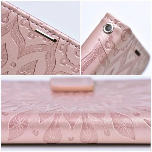 Samsung Galaxy A27 telefon tok, könyvtok, oldalra nyíló tok, mágnesesen záródó, rose gold, mandala, SM-A276, Mezzo