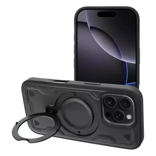 iPhone 17 Pro Max / 18 Pro Max (6,9") ütésálló hátlap tok, TPU / PC, kamera védelem, kitámasztható, fekete, Frost Armor 