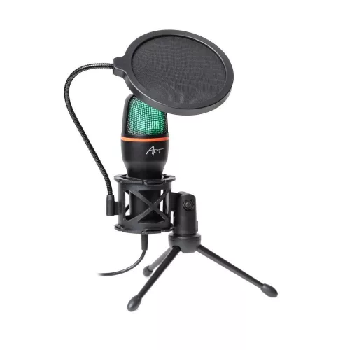 Kondenzátor mikrofon tripod állvánnyal, membránnal, fekete, ART AC-02