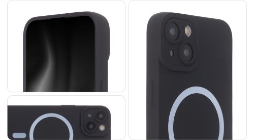 iPhone 16 (6.3") szilikon tok, hátlap tok, Magsafe, fekete, Silicon Soft Mag