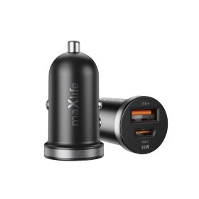   Szivartöltő fej, 1xType-C / 1xUSB, 35W / 3A, fekete, Maxlife MXCC-05-35AC