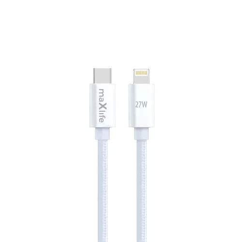 Type-C - iPhone 8pin gyorstöltő adatkábel, 27W, 1M, fehér, Maxlife MXUC-12