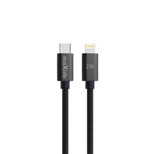 Type-C - iPhone 8pin gyorstöltő adatkábel, 27W, 2M, fekete, Maxlife MXUC-12
