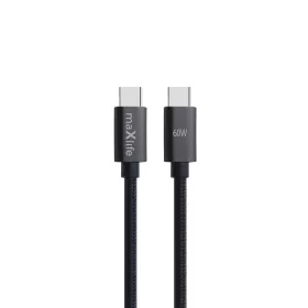   Type-C - Type-C adatkábel, nylon fonott, fekete, 1M, 60W, Maxlife MXUC-12