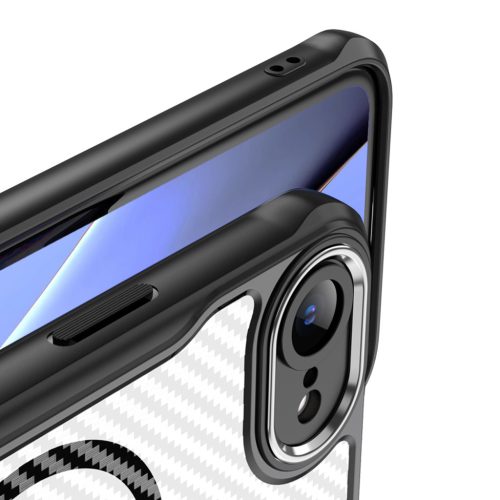 iPhone 16 Pro (6.3") ütésálló hátlap tok, magsafe, kamera védelem, PC / TPU tok, fekete, carbon mintás, Defender Carbon Mag