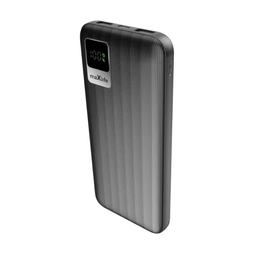 Power Bank 2xUSB / 1xType-C + Type-C kábel, 10000 mAh / 10W, fekete, Maxlife MXPB-07