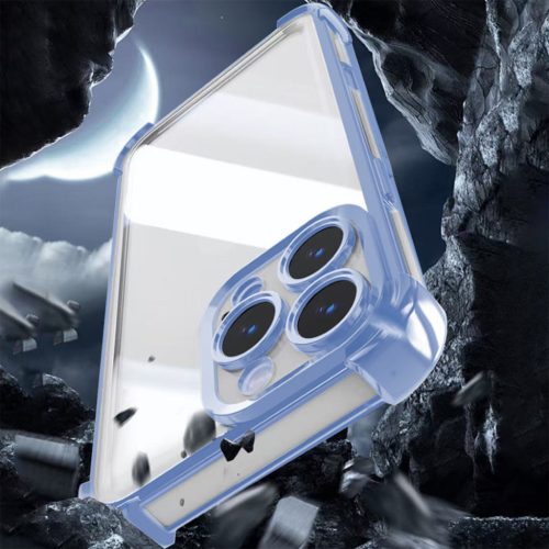 Xiaomi Redmi Note 14 Pro 5G szilikon tok, puha TPU tok, kamera védelemmel, színes keretes, kék, Anti Shock Chrome