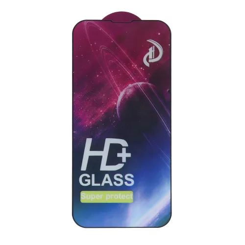 iPhone 13 / 13 Pro / 14 / 16e / 17e (6.1") előlapi üvegfólia, fekete keret, 9H, 0.33mm, full glue, 9D, HD+