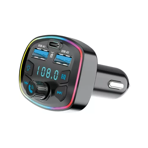 Bluetooth FM transmitter, 2xUSB / 1xType-C / SD kártya foglalat, 3A/20W, fekete, Forever TR-360