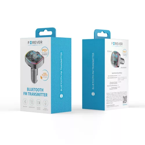 Bluetooth FM transmitter, 2xUSB / 1xType-C / SD kártya foglalat, 3A/20W, fekete, Forever TR-360