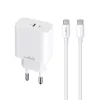 Hálózati töltőfej 1x Type-C + Type-C - Type-C adatkábel, PD / QC, 3A / 20W, fehér, Maxlife MXTC-06