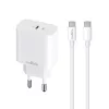 Hálózati töltőfej 1x Type-C + Type-C - Type-C adatkábel, PD / QC, 3A / 20W, fehér, Maxlife MXTC-06