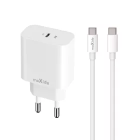   Hálózati töltőfej 1x Type-C + Type-C - Type-C adatkábel, PD / QC, 3A / 20W, fehér, Maxlife MXTC-06